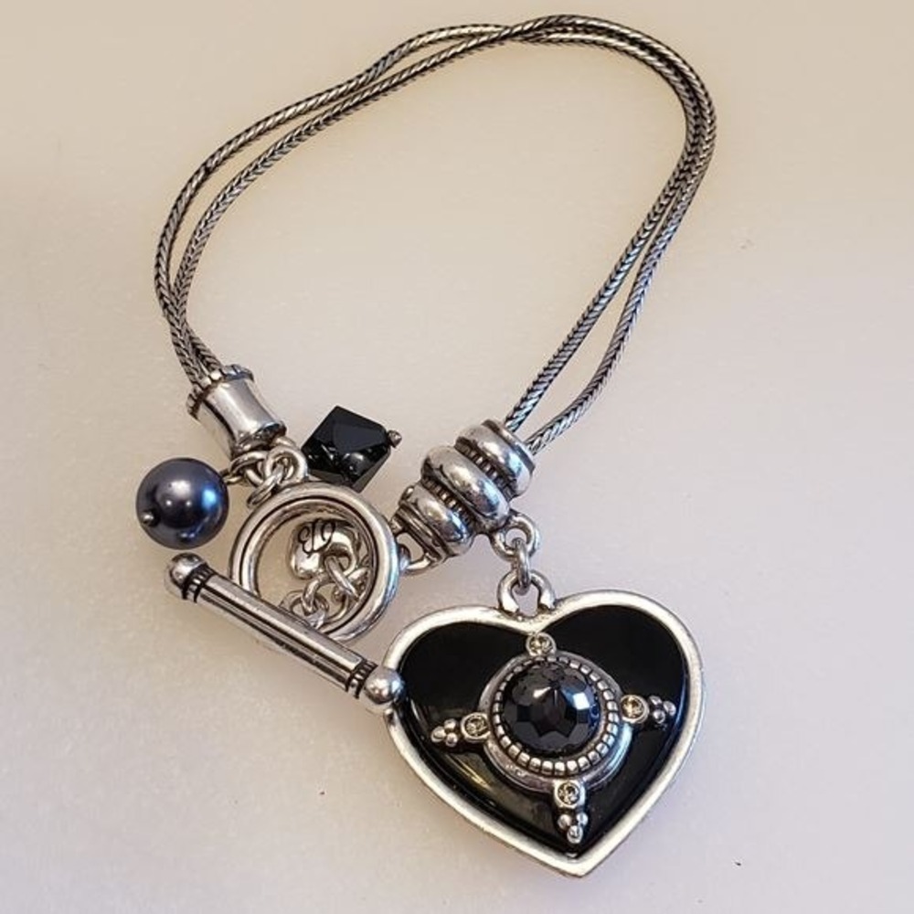 Brighton vintage hematite heart charm toggle closure bracelet